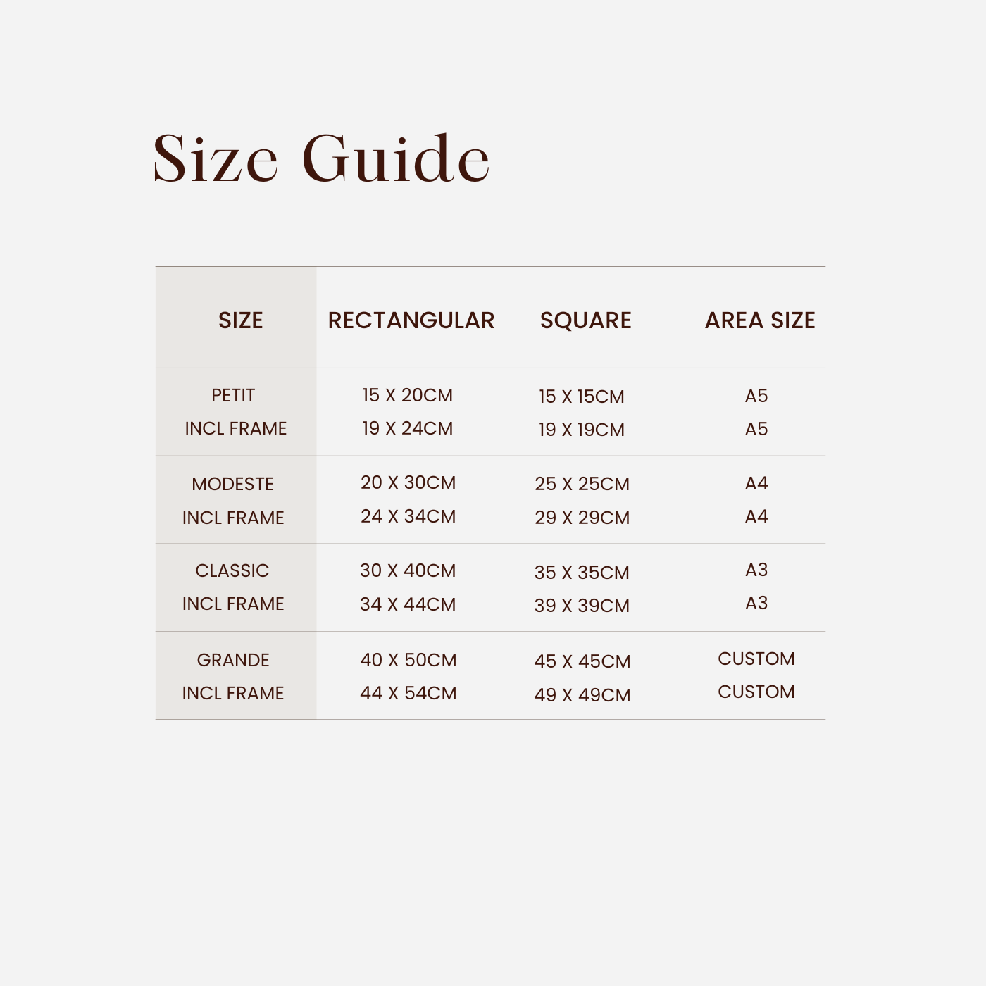 Frame Size Guide